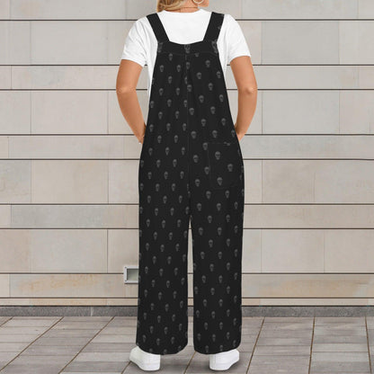 Skull Print Overalls for Women, Black Wide Leg Jumpsuit, Edgy Everyday Goth Outfi