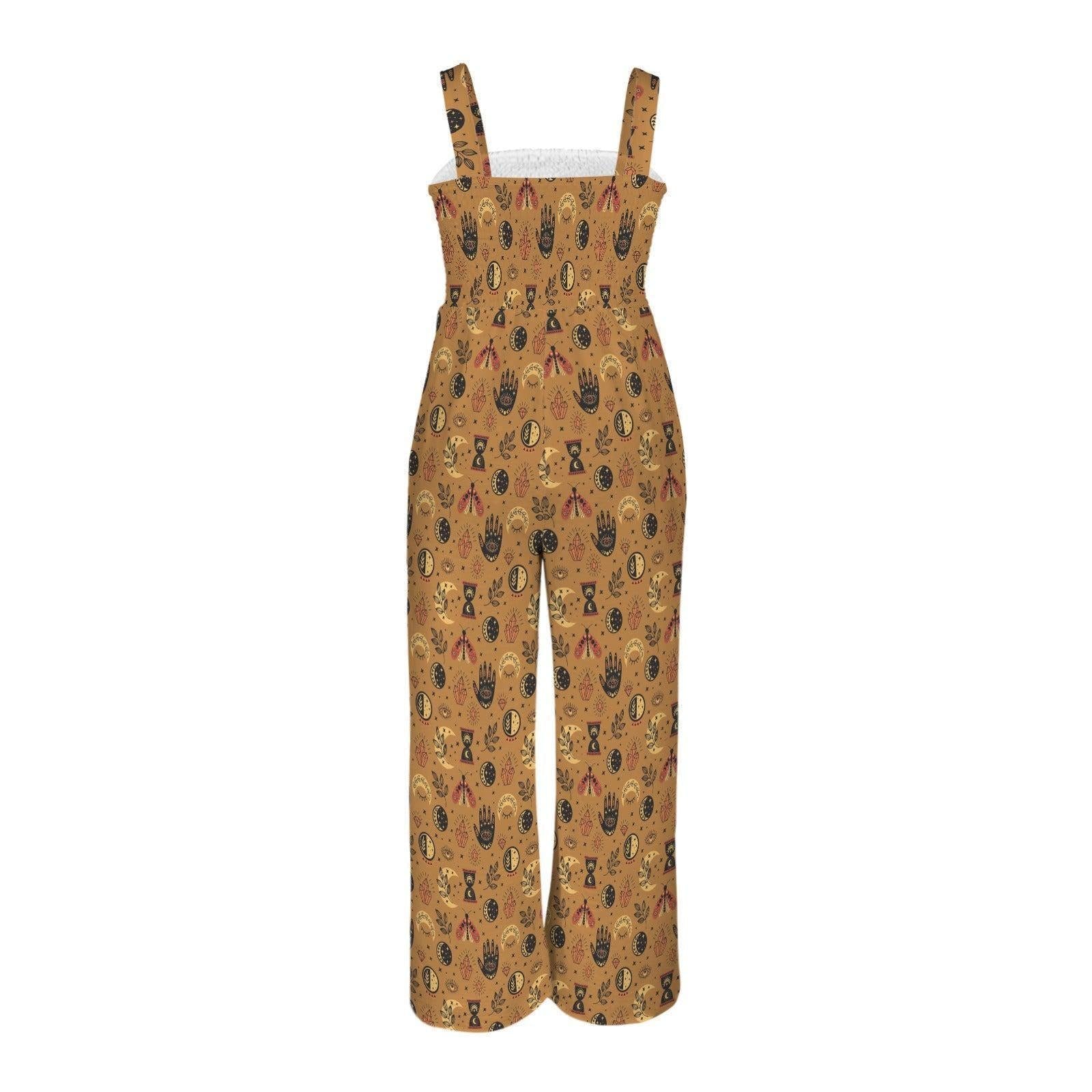 Mystical Celestial Wide Leg Jumpsuit, Boho Festival Outfit, Mustard Witchy Boho Fashion