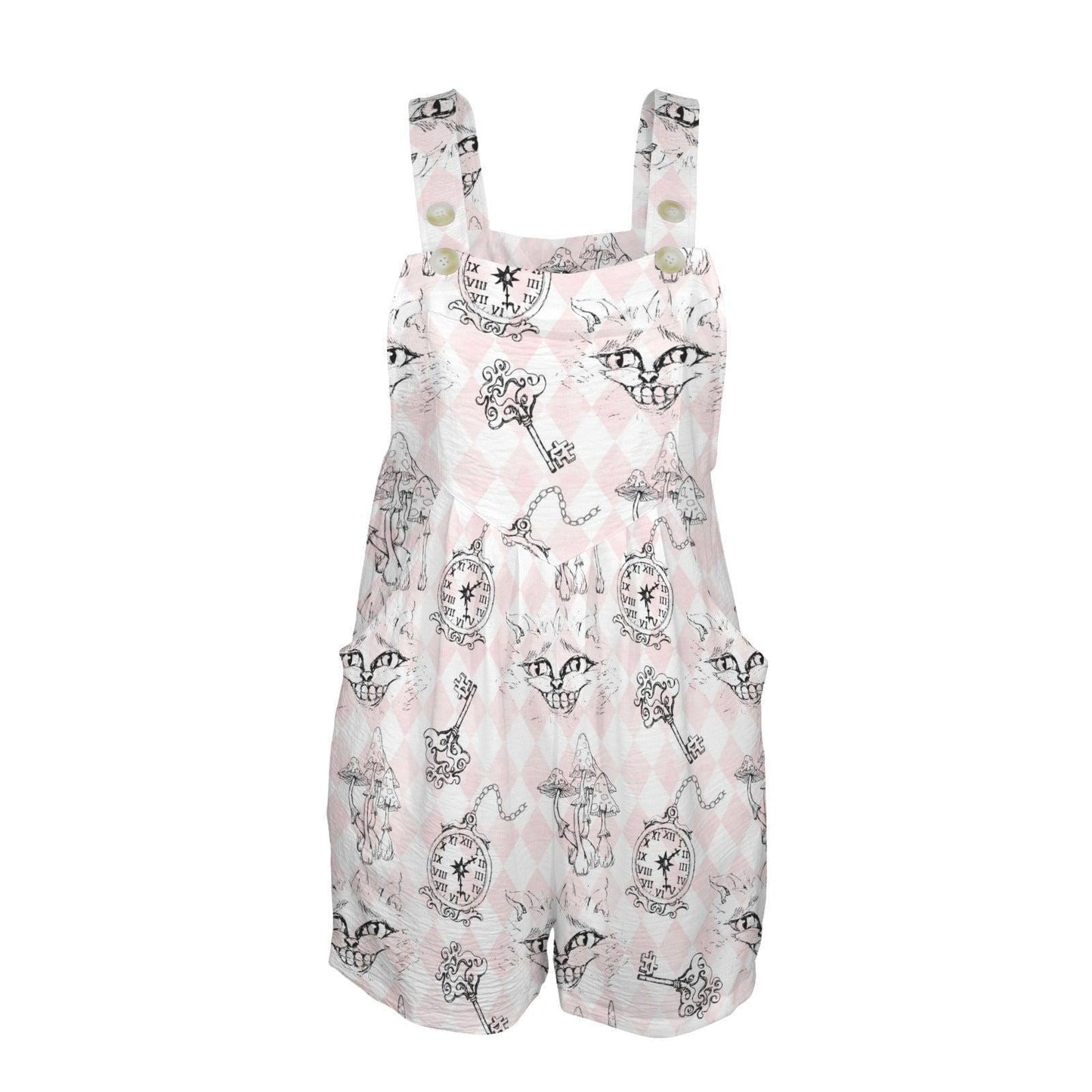 Cat Print Shortalls, Pastel Goth Romper, Storybook Fantasy Outfit
