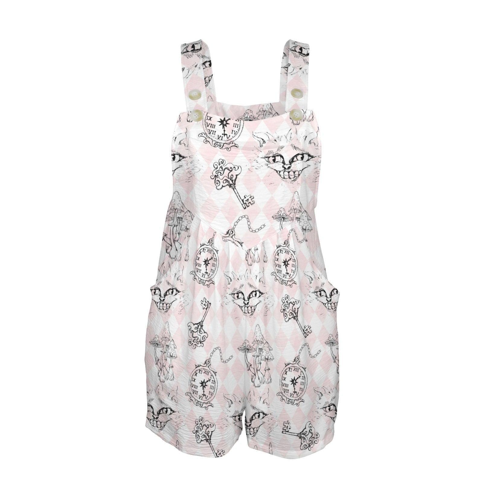 Cat Print Shortalls, Pastel Goth Romper, Storybook Fantasy Outfit