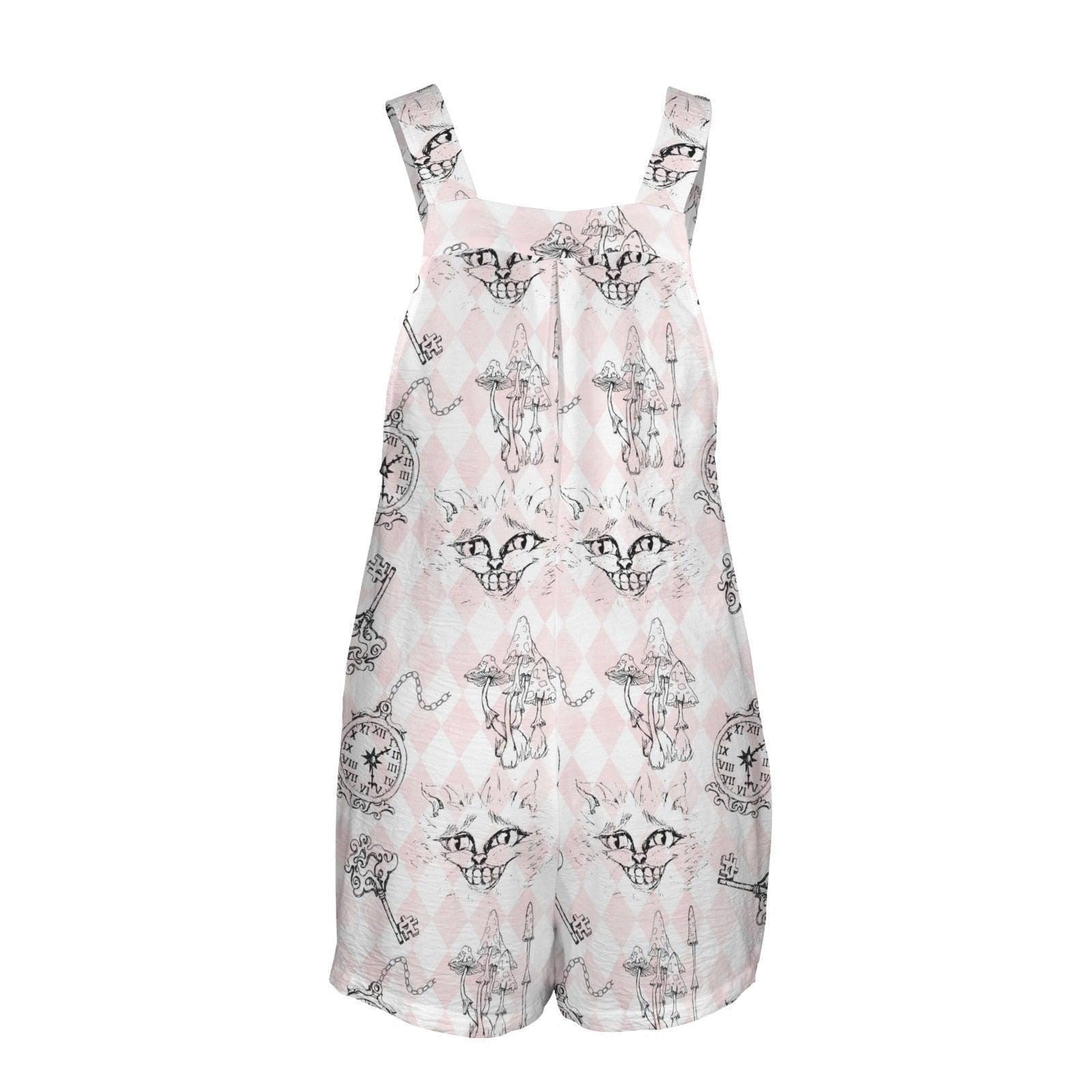Cat Print Shortalls, Pastel Goth Romper, Storybook Fantasy Outfit
