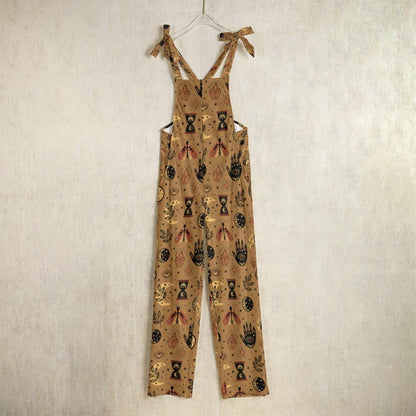 Tarot Print Jumpsuit, Celestial Wide Leg Overalls, Boho Witchy Romper