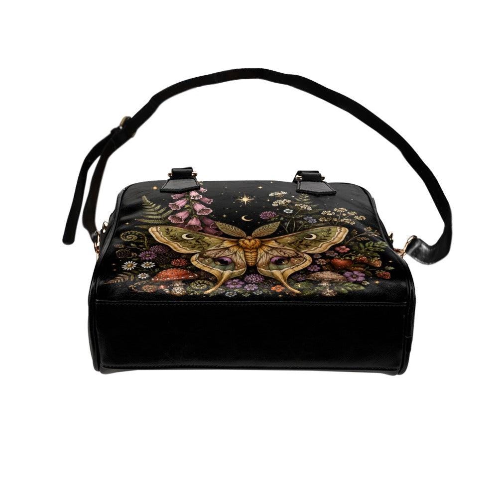 Luna Moth Satchel Handbag, Botanical Fairycore Wildflower Garden Print Purse