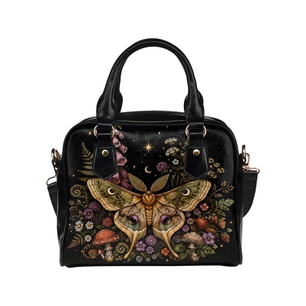 Luna Moth Satchel Handbag, Botanical Fairycore Wildflower Garden Print Purse