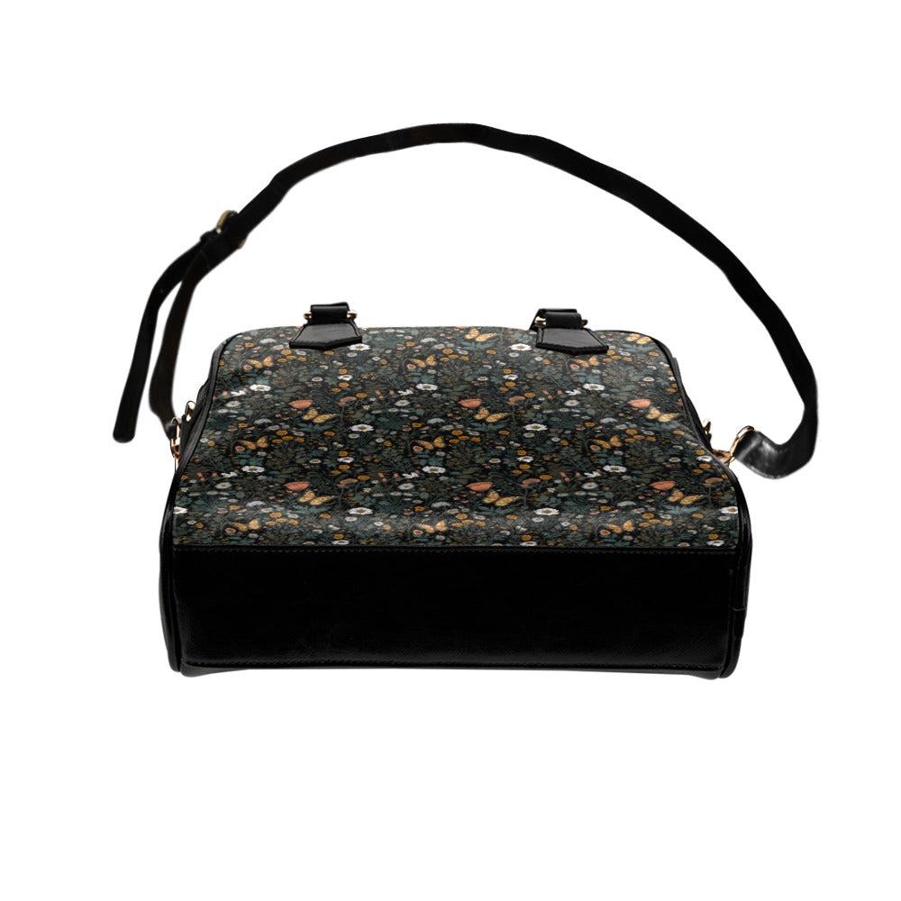 Dark Floral Butterfly Daisy Satchel Purse, Moody Cottagecore Crossbody Handbag