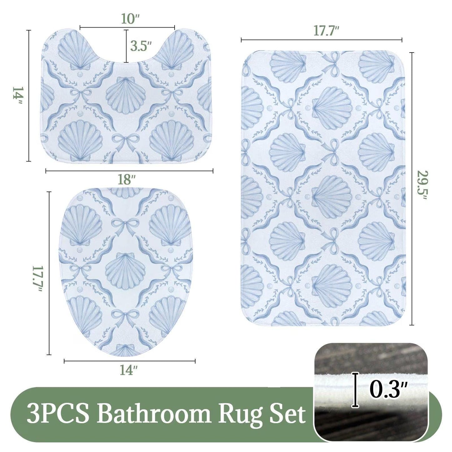 Coastal Seashell Shower Curtain, Blue Bow Bathroom Decor, Beach Cottage Bath Curtain