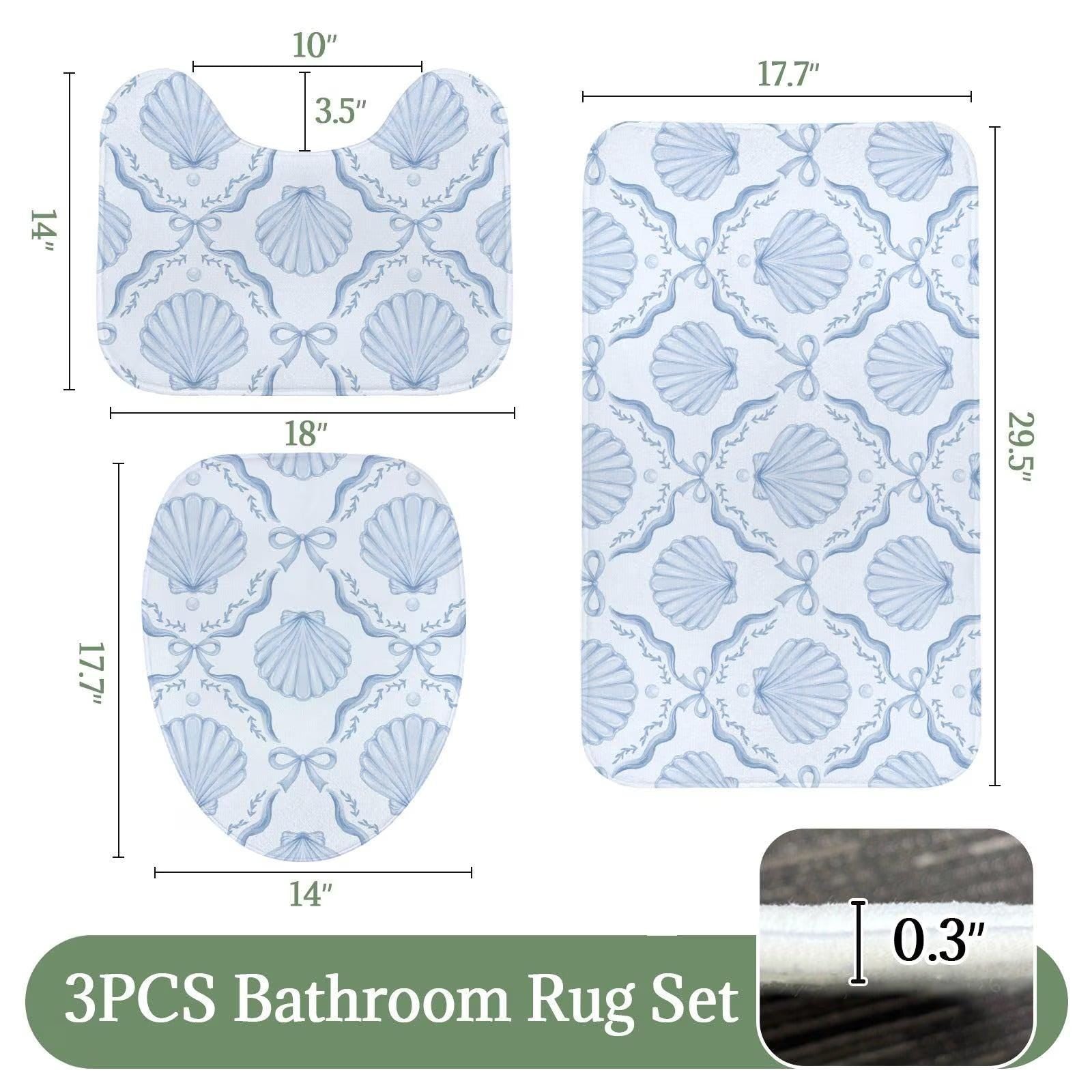 Coastal Seashell Shower Curtain, Blue Bow Bathroom Decor, Beach Cottage Bath Curtain