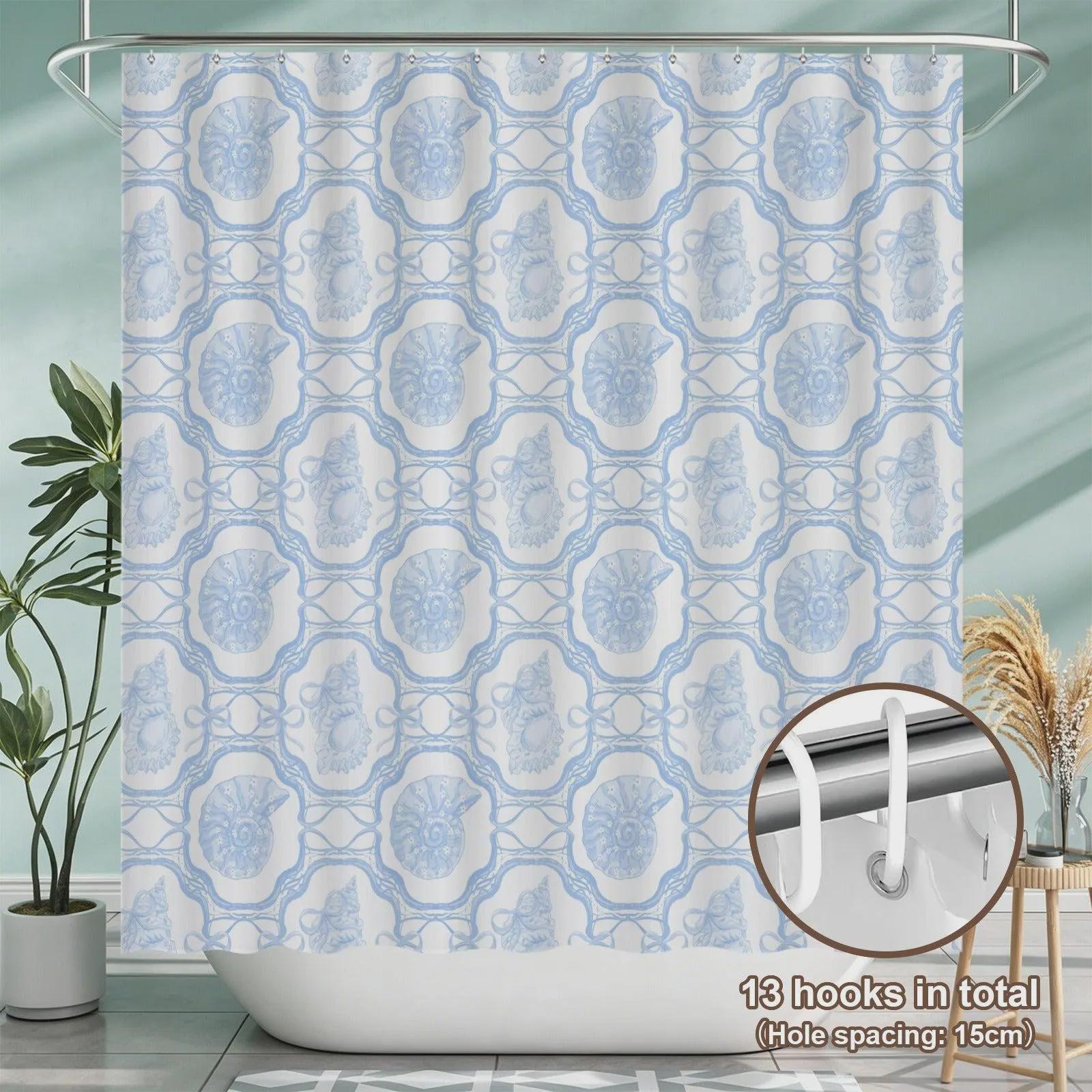 Coastal Seashell Bathroom Rug Set, Blue Beach Cottage Bath Mats (3-Piece)