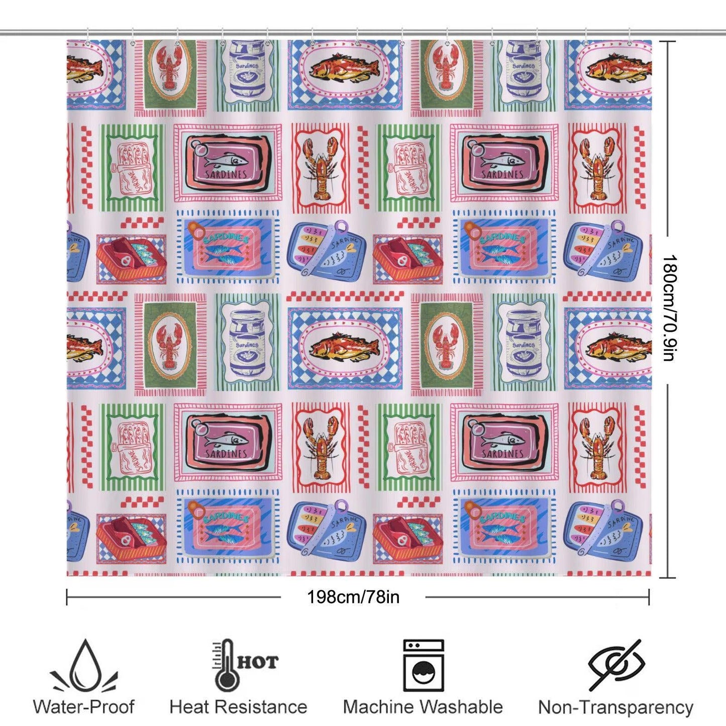Fish Market Bath Rug Set, Sardine Tin Bathroom Mat Trio, Lobster Toilet Cover