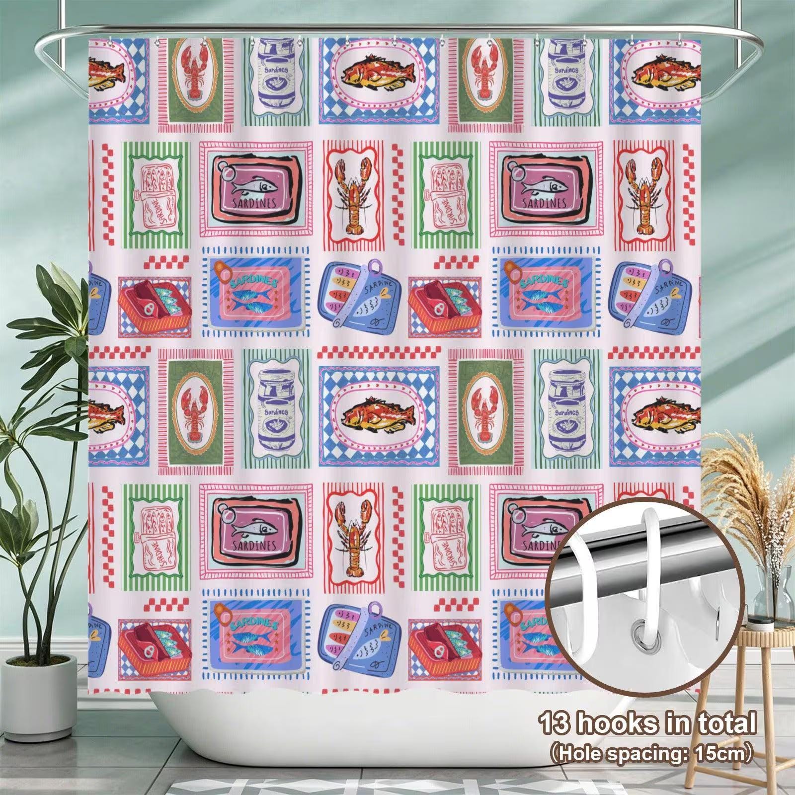 Fish Market Bath Rug Set, Sardine Tin Bathroom Mat Trio, Lobster Toilet Cover