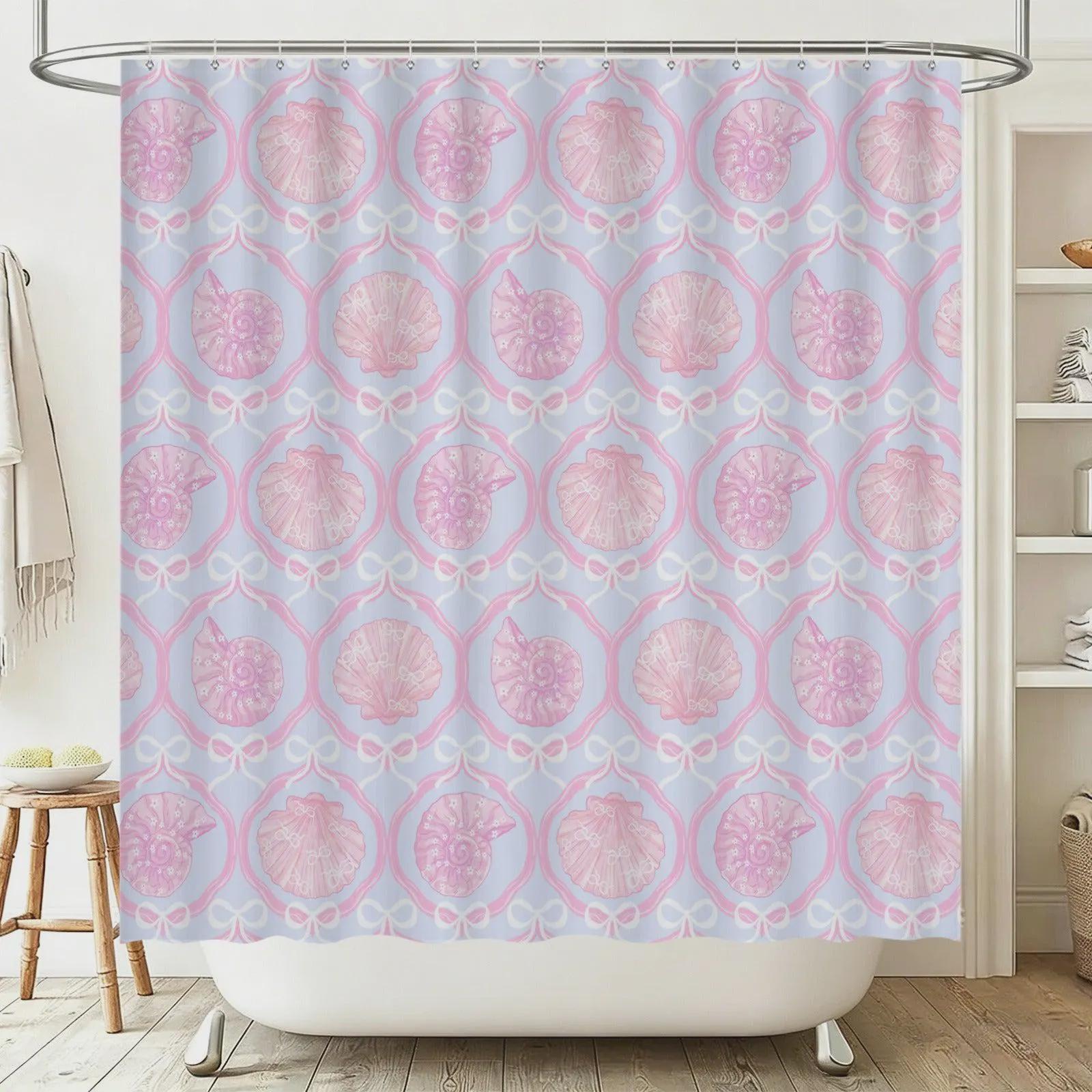 111Seashell Bath Mat Set, Pink Coquette Bathroom Rug With Toilet Lid Cover, Pastel Bow Shell Decor, Mermaidcore Powder Room Accent