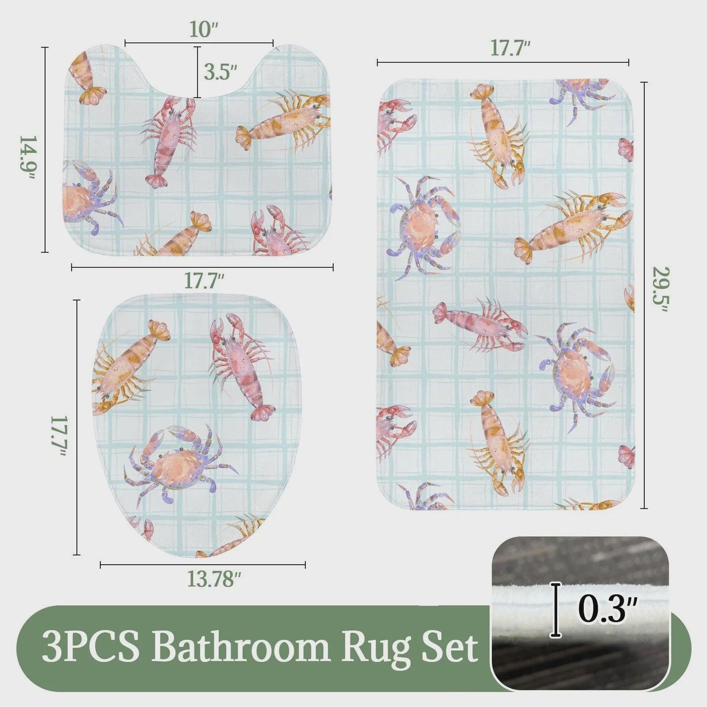 Lobster Crab Shower Curtain, Watercolor Shellfish Bath Decor, Coastal Blue Plaid Bathroom Accent