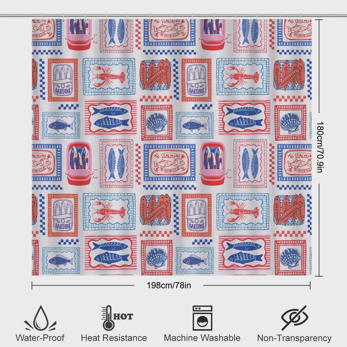 Fish Market Bath Rug Set, Sardine Tin Lobster Coastal Bathroom Decor