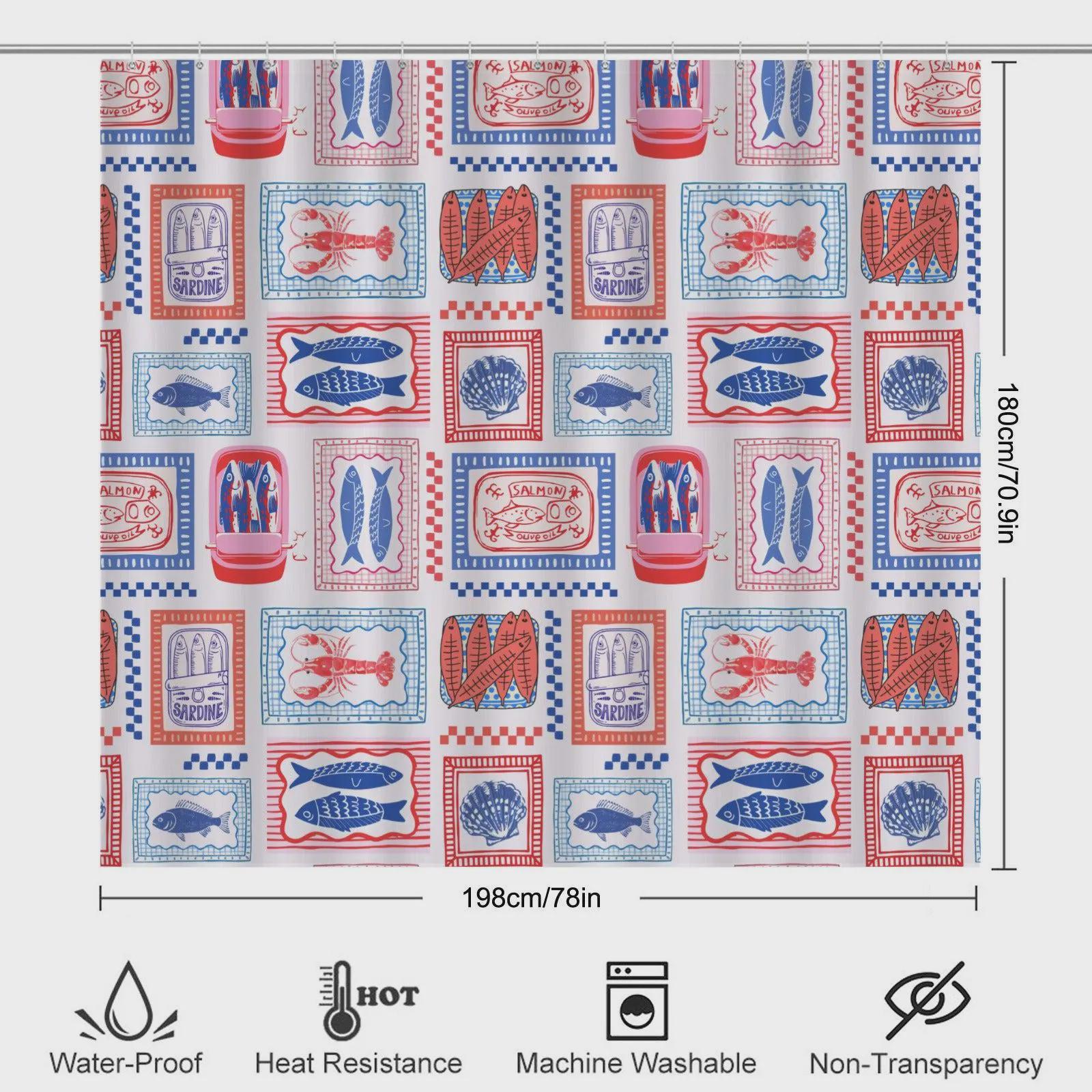 Fish Market Bath Rug Set, Sardine Tin Lobster Coastal Bathroom Decor