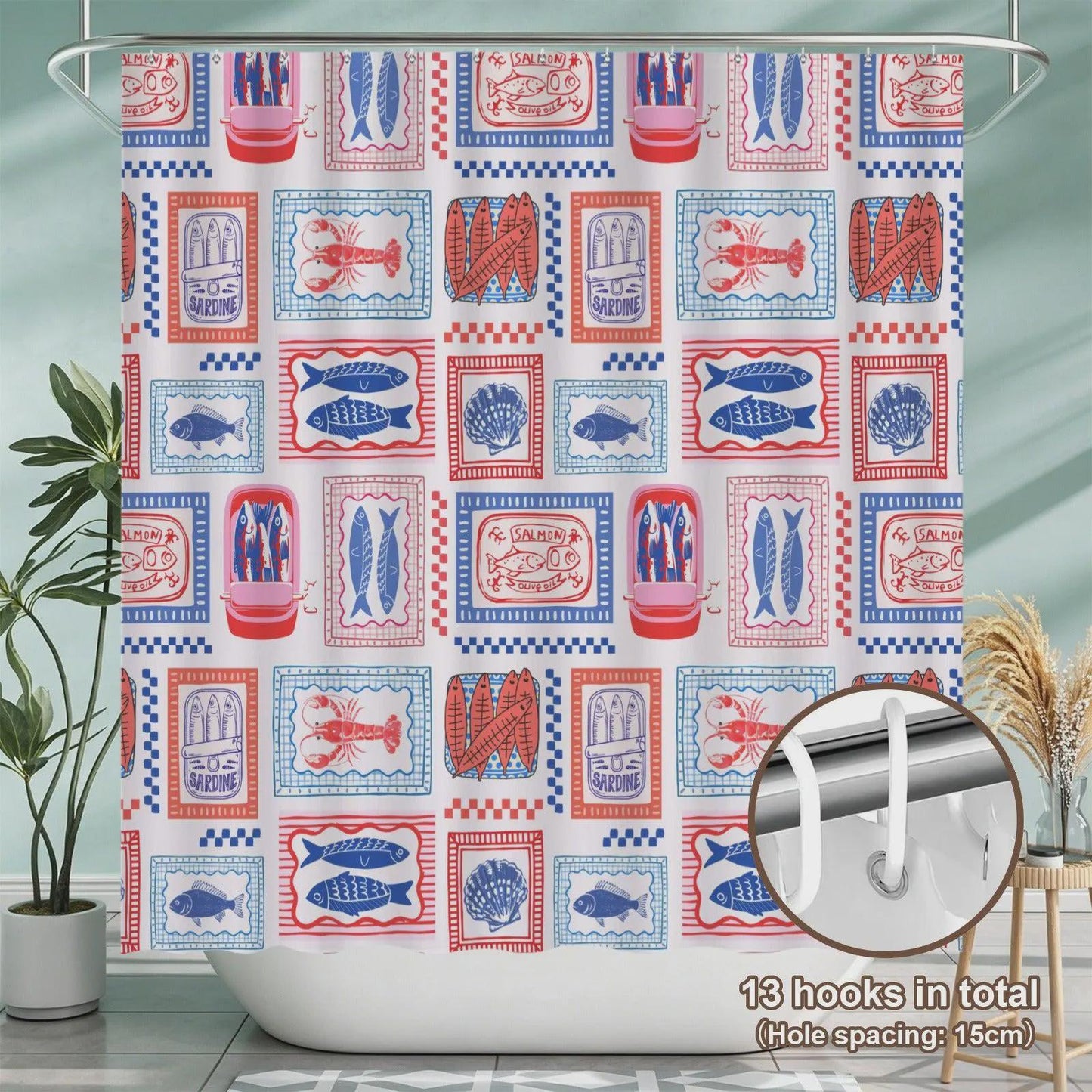 Fish Market Bath Rug Set, Sardine Tin Lobster Coastal Bathroom Decor
