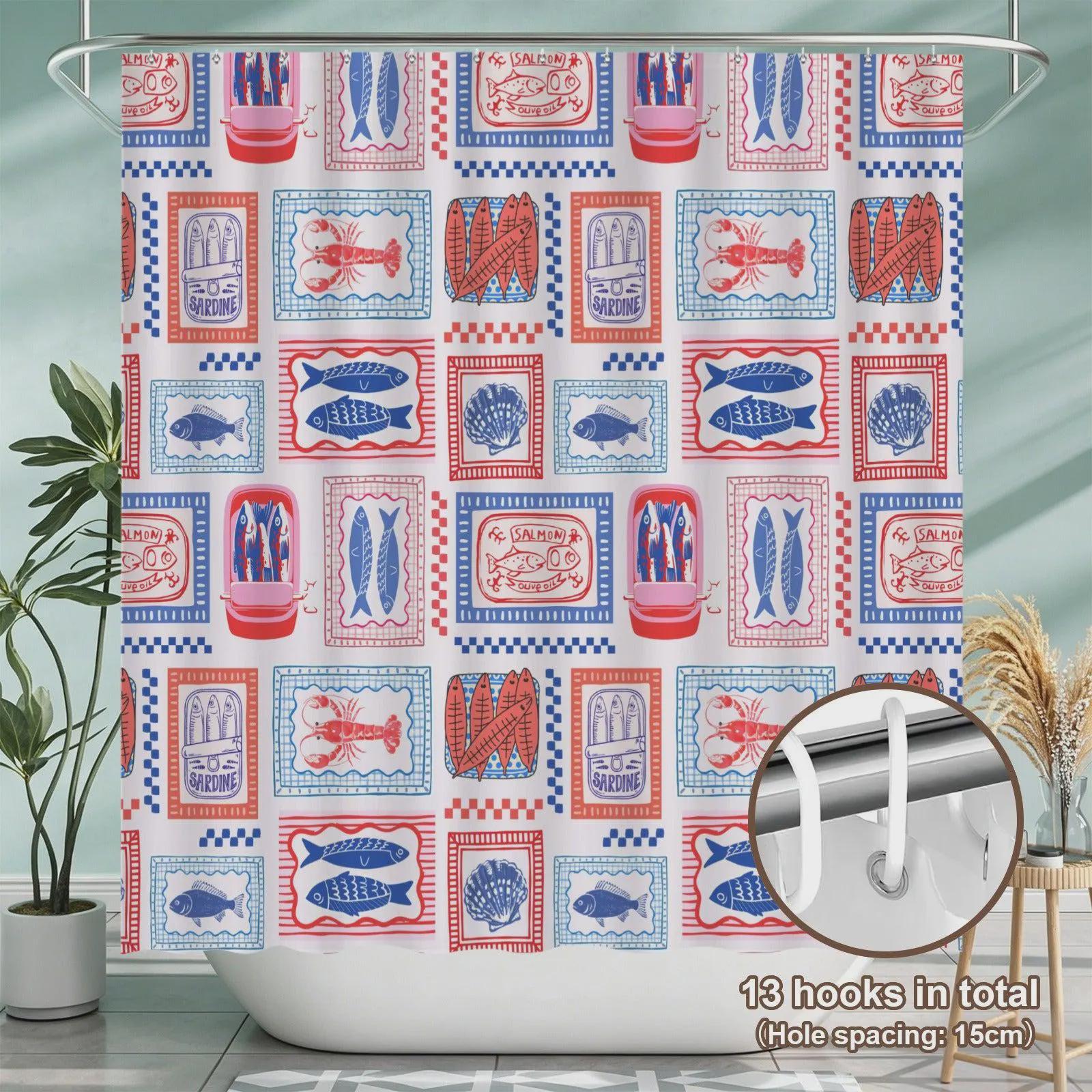 Fish Market Bath Rug Set, Sardine Tin Lobster Coastal Bathroom Decor