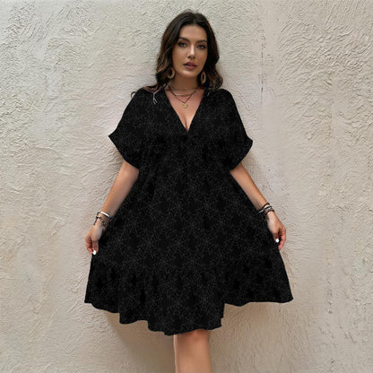 Black Spider Web Babydoll Dress, Gothic V-Neck Mini, Witchy Fall Outfit