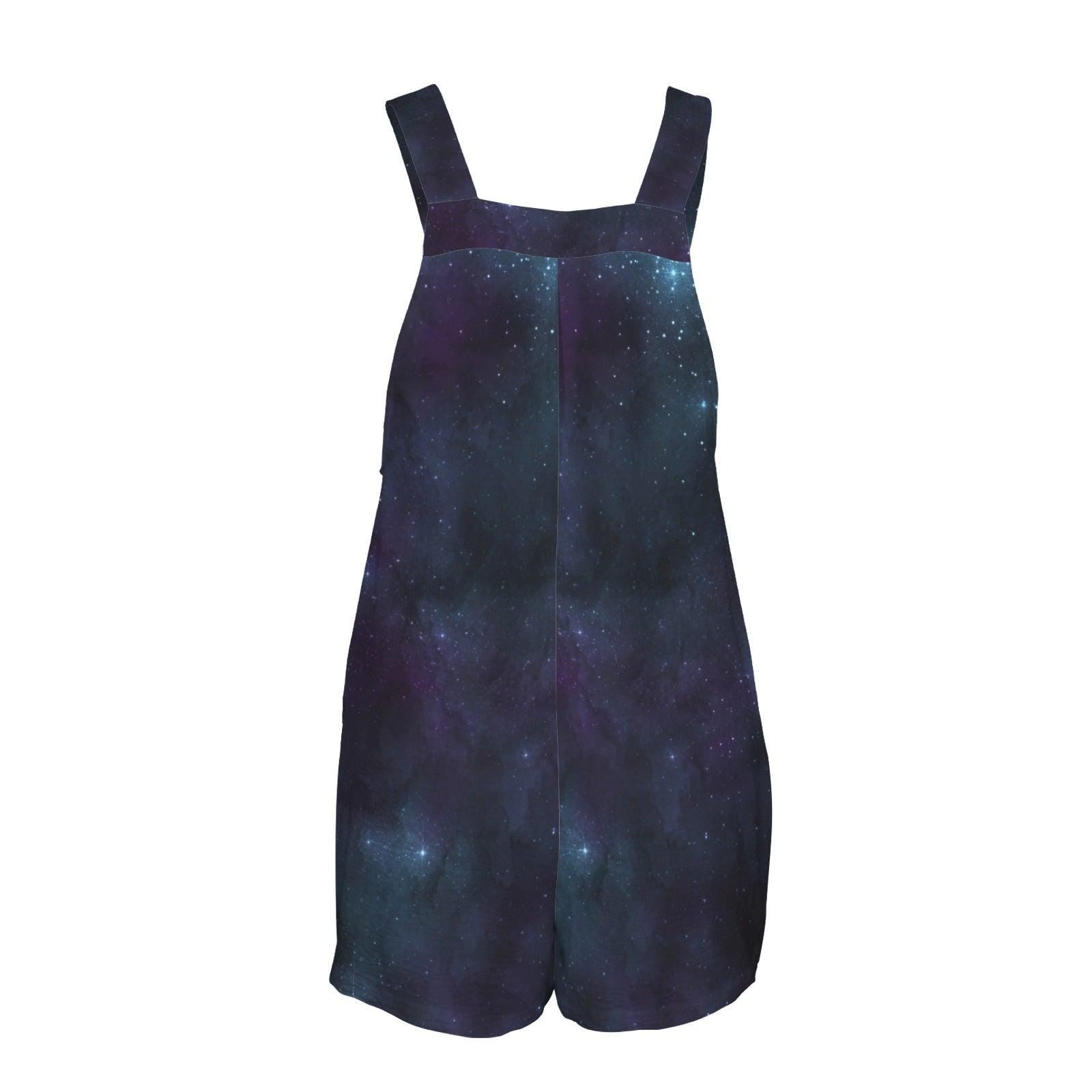 Galaxy Print Romper, Nebula Space Shortalls with Pockets, Sleeveless Summer Festival Wear