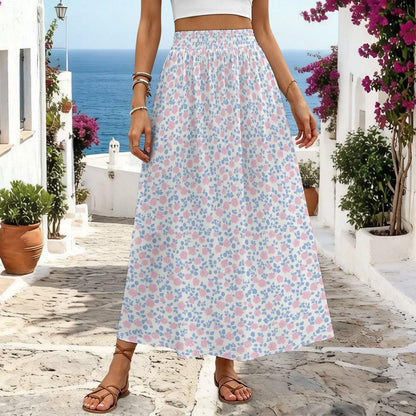 Pastel Floral Maxi Skirt, Blue Pink Meadow Print, Soft Spring Outfits