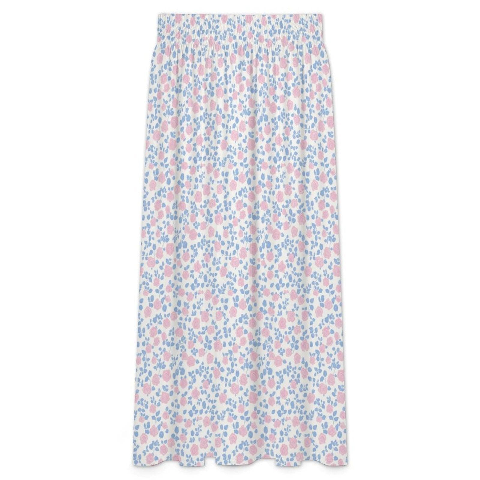 Pastel Floral Maxi Skirt, Blue Pink Meadow Print, Soft Spring Outfits