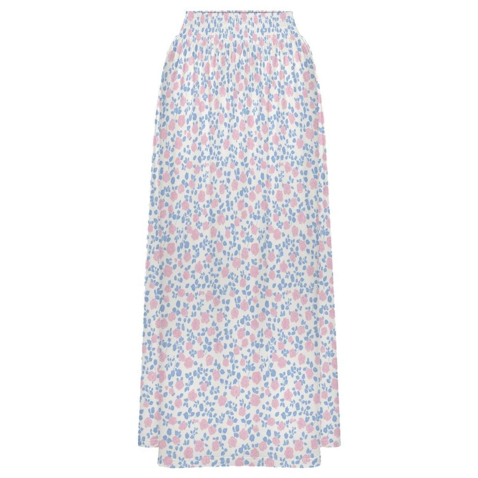 Pastel Floral Maxi Skirt, Blue Pink Meadow Print, Soft Spring Outfits