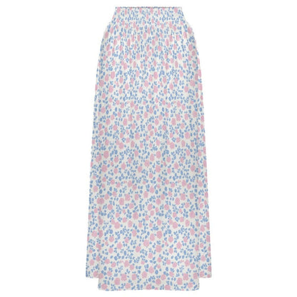 Pastel Floral Maxi Skirt, Blue Pink Meadow Print, Soft Spring Outfits
