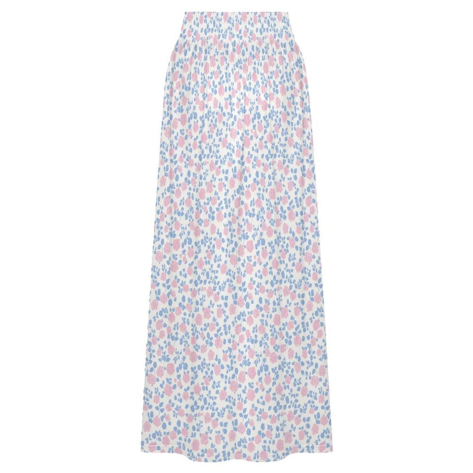 Pastel Floral Maxi Skirt, Blue Pink Meadow Print, Soft Spring Outfits