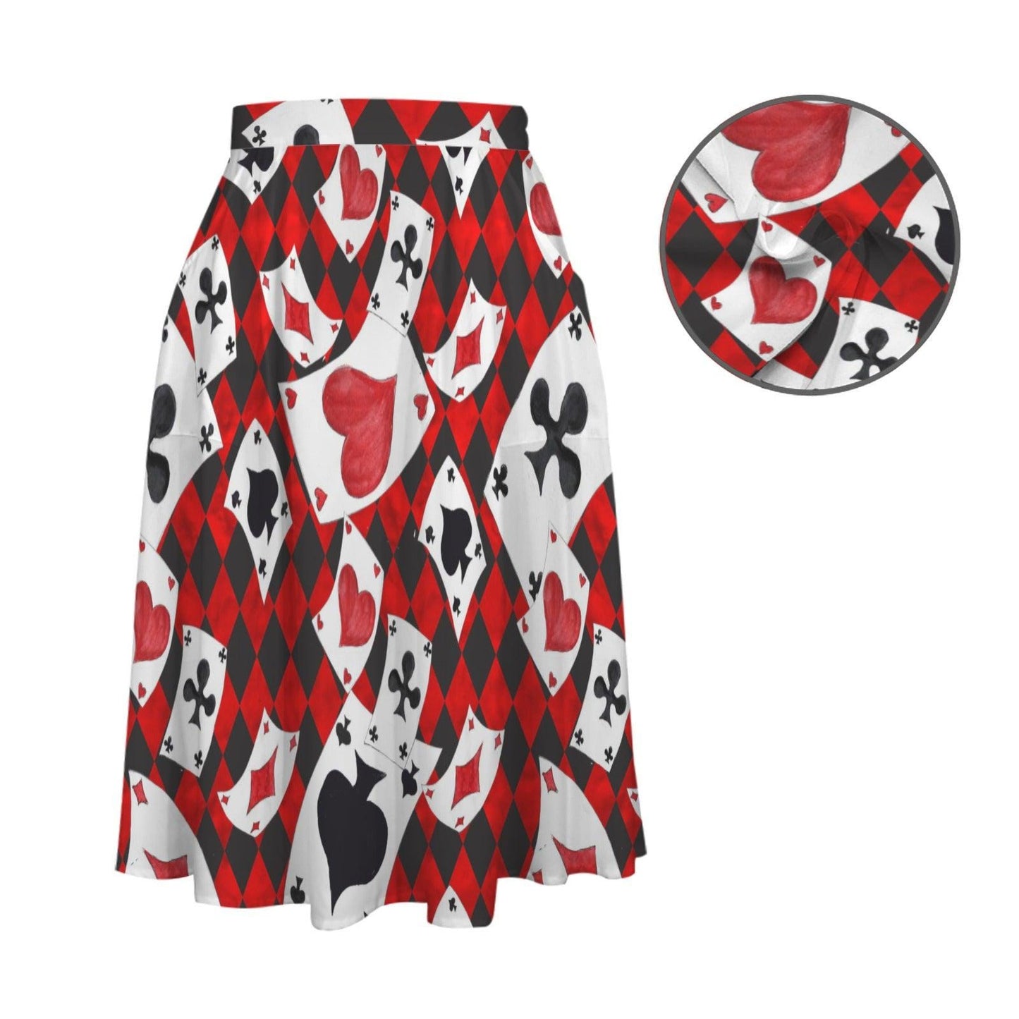 Alice in Wonderland Playing Card Midi Skirt, Queen of Hearts Costume, Pockets