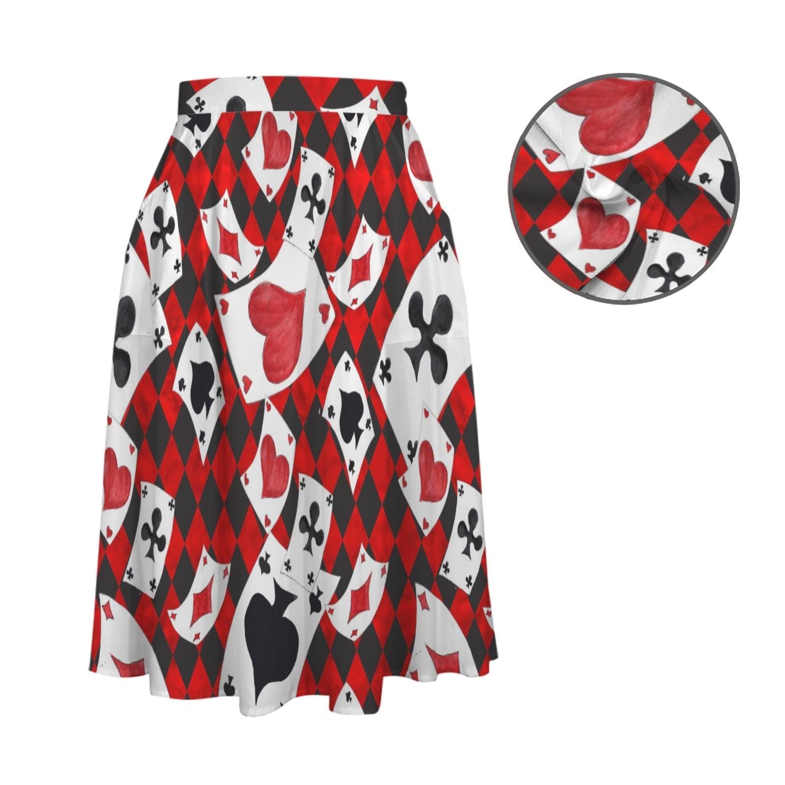 Alice in Wonderland Playing Card Midi Skirt, Queen of Hearts Costume, Pockets