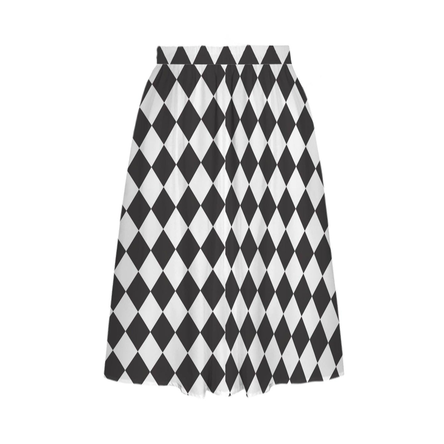 Checkered Midi Skirt with Pockets, Black White Harlequin Print, Mod Y2K Style