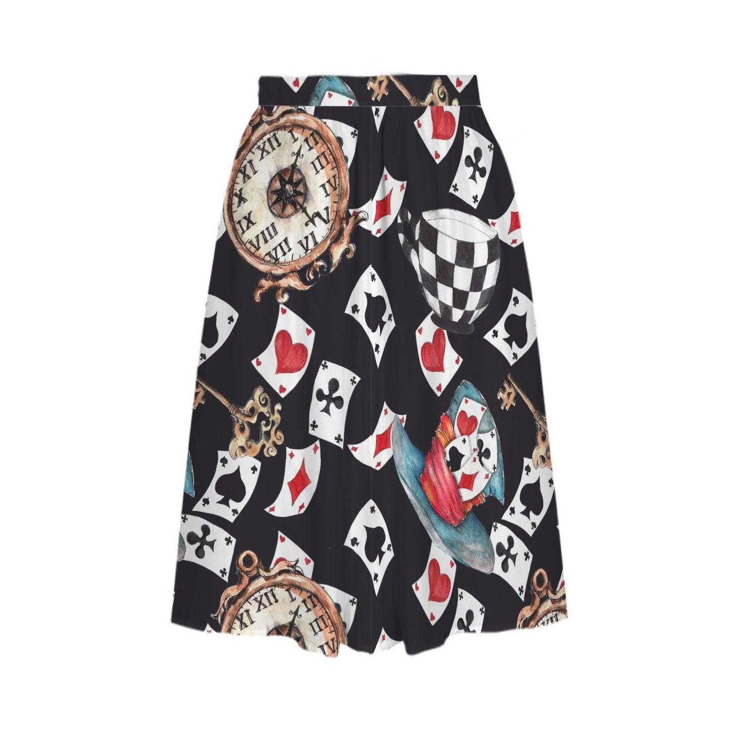 Alice in Wonderland Midi Skirt, Playing Card Tea Party Pockets, Whimsical Costume Style