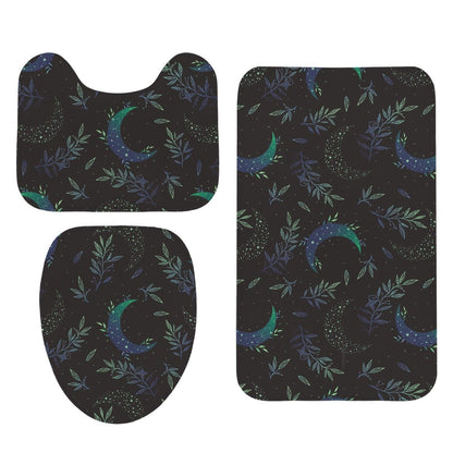 Celestial Shower Curtain, Moody Crescent Moon Botanical Bathroom Decor