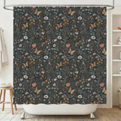 Butterfly Wildflower Bathroom Rug Set, Cottage Garden Bath Mat Bundle