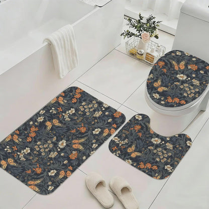 Dark Floral Butterfly Shower Curtain, Moody Botanical Wildflower Bath Decor