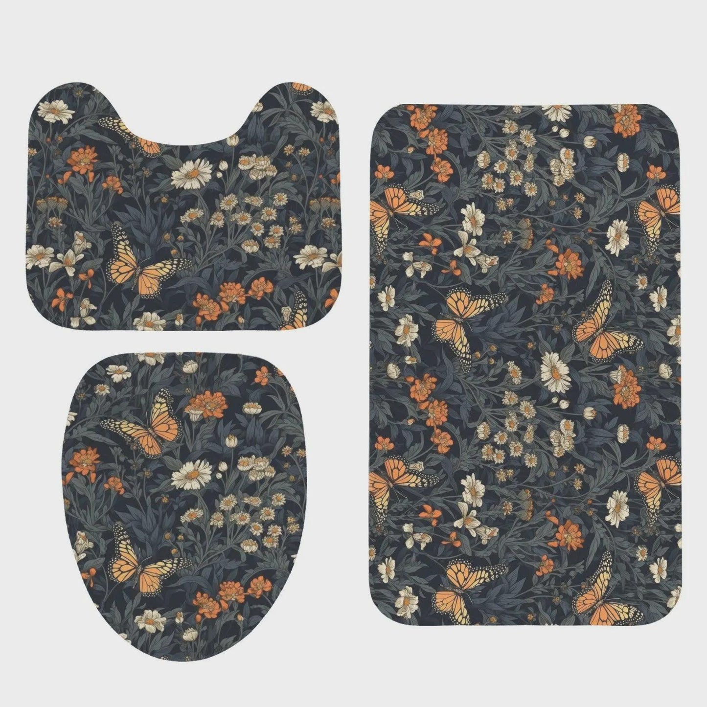Dark Floral Butterfly Shower Curtain, Moody Botanical Wildflower Bath Decor