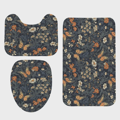 Dark Floral Butterfly Shower Curtain, Moody Botanical Wildflower Bath Decor