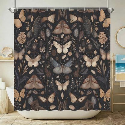 Moth Butterfly Bathroom Rug Set, Dark Cottagecore Toilet Cover, Gothic Nature Bath Decor