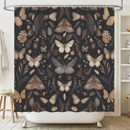 Moth Butterfly Bathroom Rug Set, Dark Cottagecore Toilet Cover, Gothic Nature Bath Decor