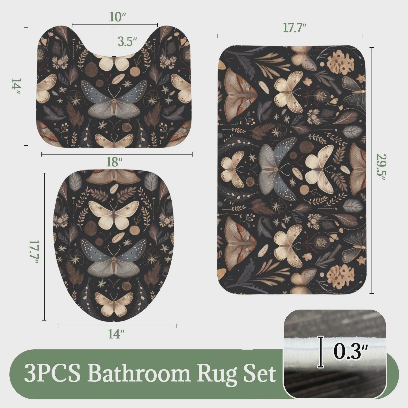 Moth Botanical Shower Curtain, Dark Cottagecore Butterfly Bath Decor