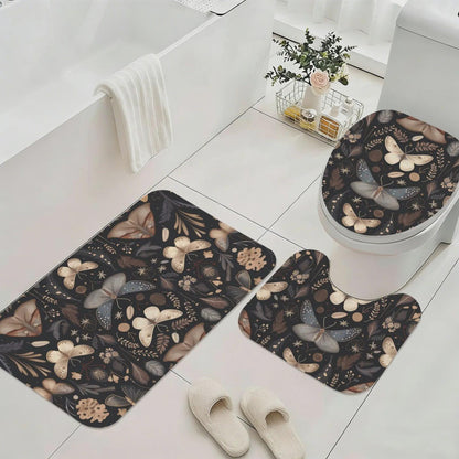 Moth Botanical Shower Curtain, Dark Cottagecore Butterfly Bath Decor