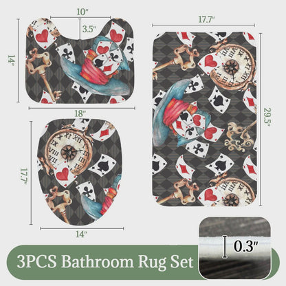Playing Card Shower Curtain, Vintage Clock, Ornate Keys, Whimsical Storybook Bath Decor