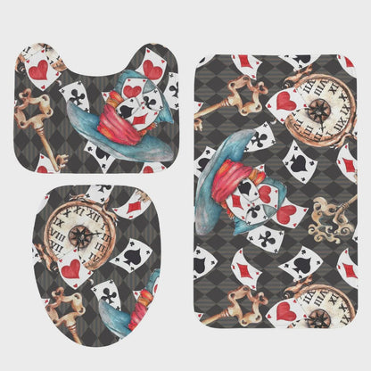 Playing Card Shower Curtain, Vintage Clock, Ornate Keys, Whimsical Storybook Bath Decor