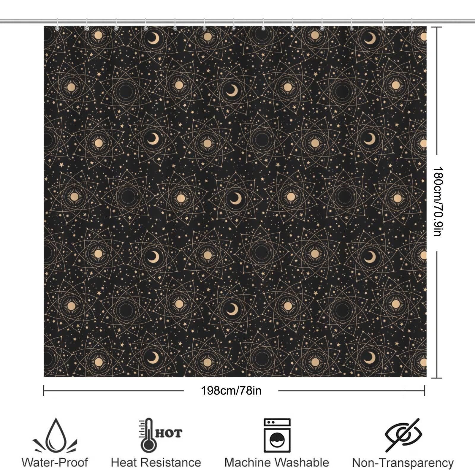 Celestial Sun Moon 3 Piece Bathroom Rug Set, Black Gold Boho Decor