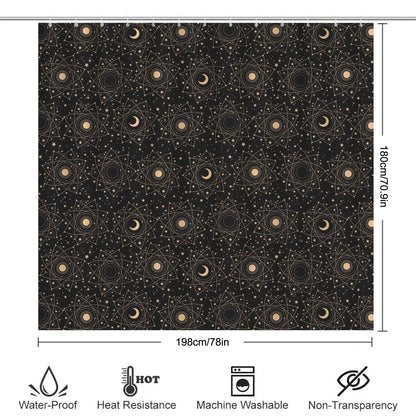 Celestial Sun Moon 3 Piece Bathroom Rug Set, Black Gold Boho Decor