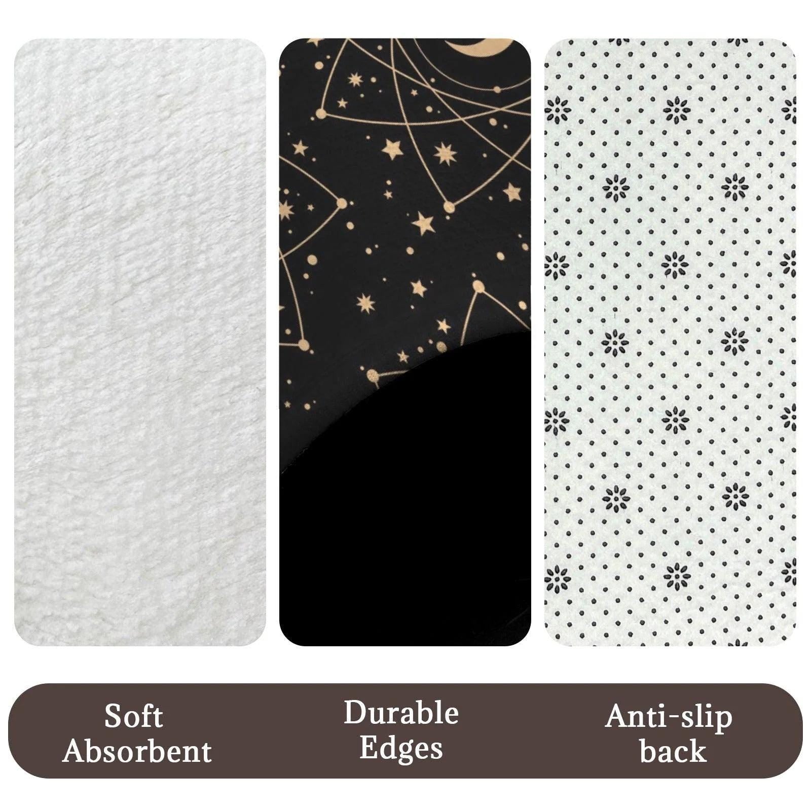 Black Celestial Moon Phase Shower Curtain, Astrology Sun Star Bath Decor