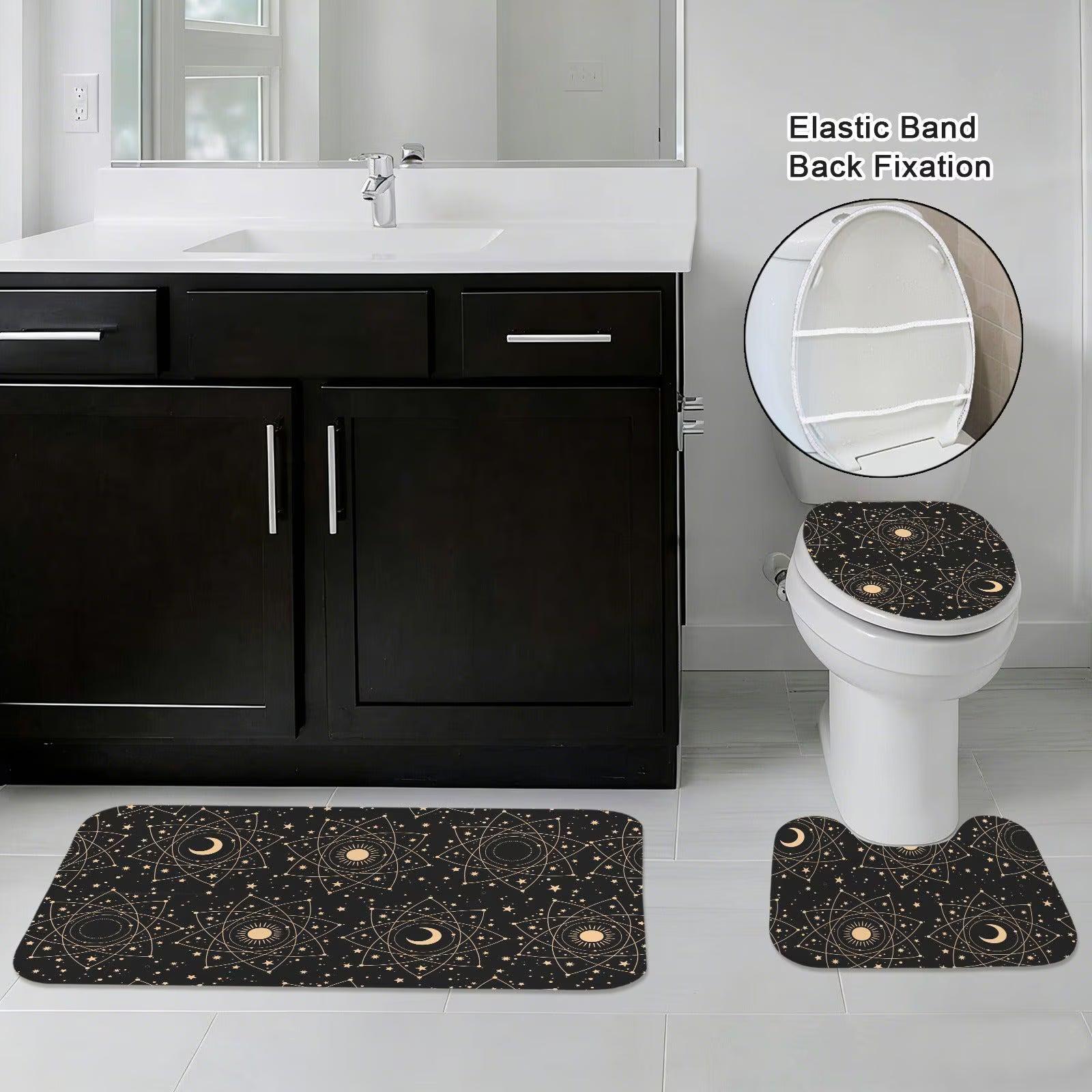 Black Celestial Moon Phase Shower Curtain, Astrology Sun Star Bath Decor