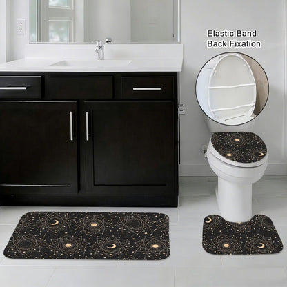 Black Celestial Moon Phase Shower Curtain, Astrology Sun Star Bath Decor