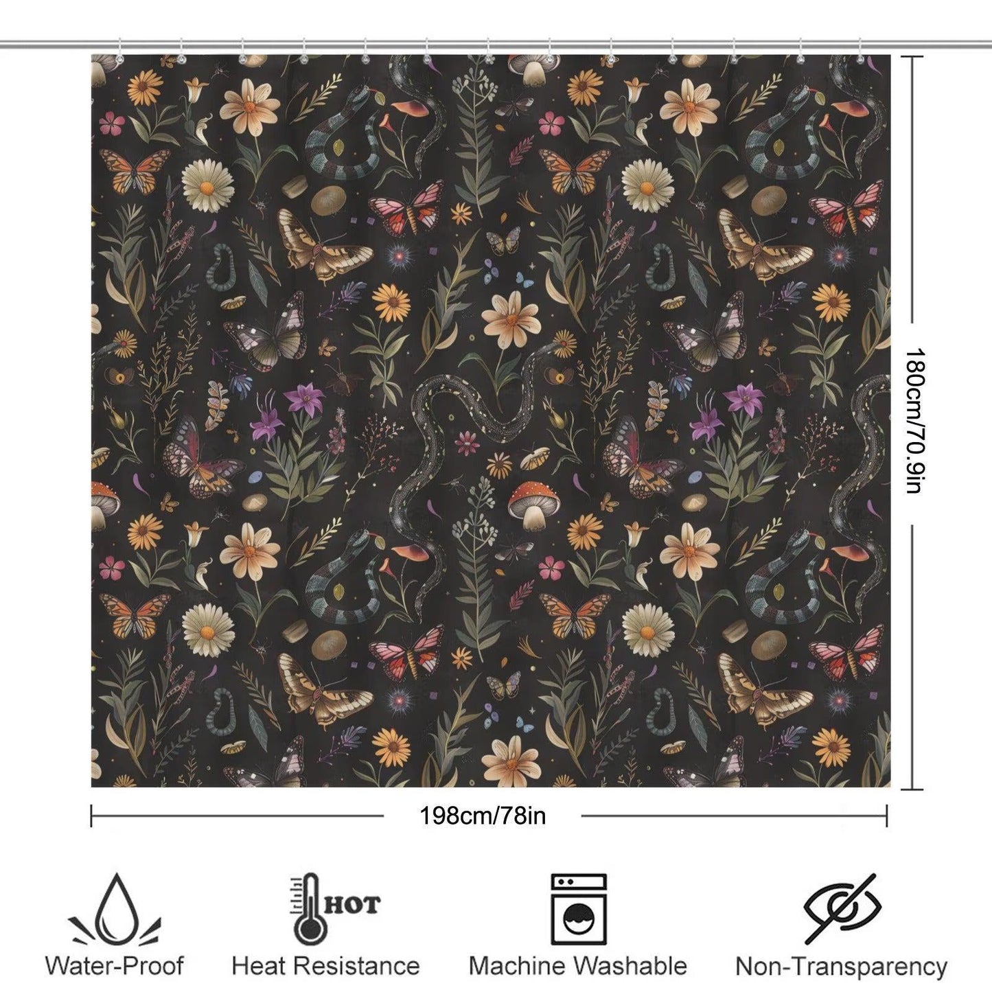 Snake Butterfly Mushroom Bathroom Rug Set, Gothic Forest Nature Decor Mat Trio