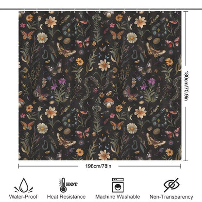 Snake Butterfly Mushroom Bathroom Rug Set, Gothic Forest Nature Decor Mat Trio
