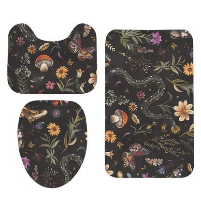 Snake Butterfly Shower Curtain, Dark Woodland Floral Bath Decor